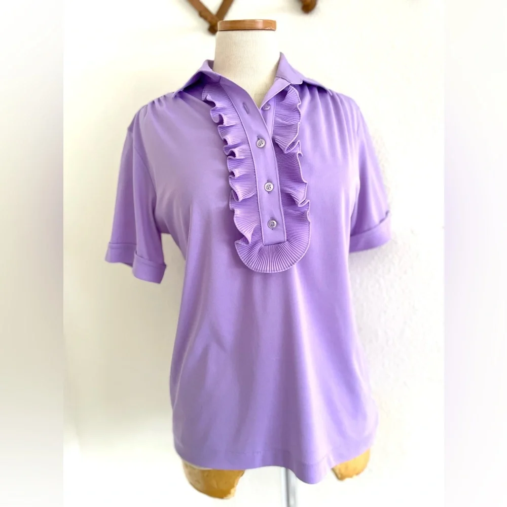 Vintage Lavender Ruffle Short Sleeved Blouse - Picture 6 of 12